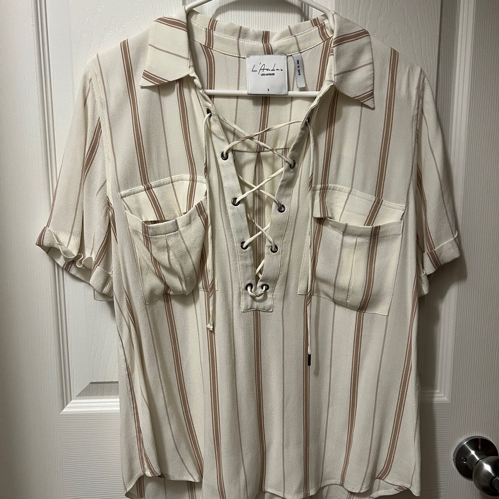 L’Academie Revolve Striped Lace-Up Blouse